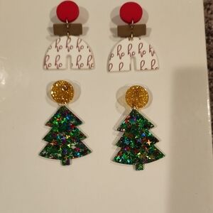 Festive Christmas Tree Earrings And Ho Ho Ho Earings